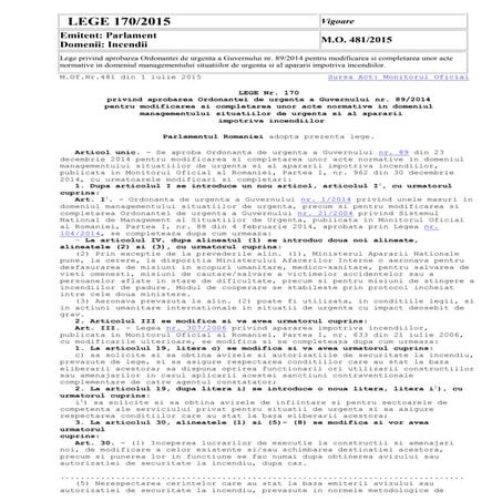 Lege 170 din 2015 management situații de urgenta