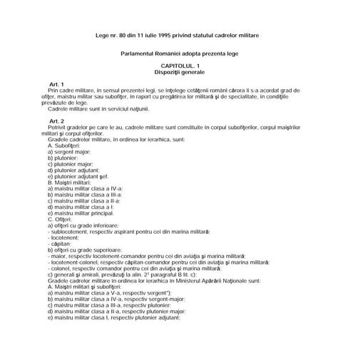 Legea nr. 80 din 1995 Statutul cadrelor militare