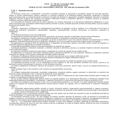 Legea nr 481 din 2004 privind protectia civila