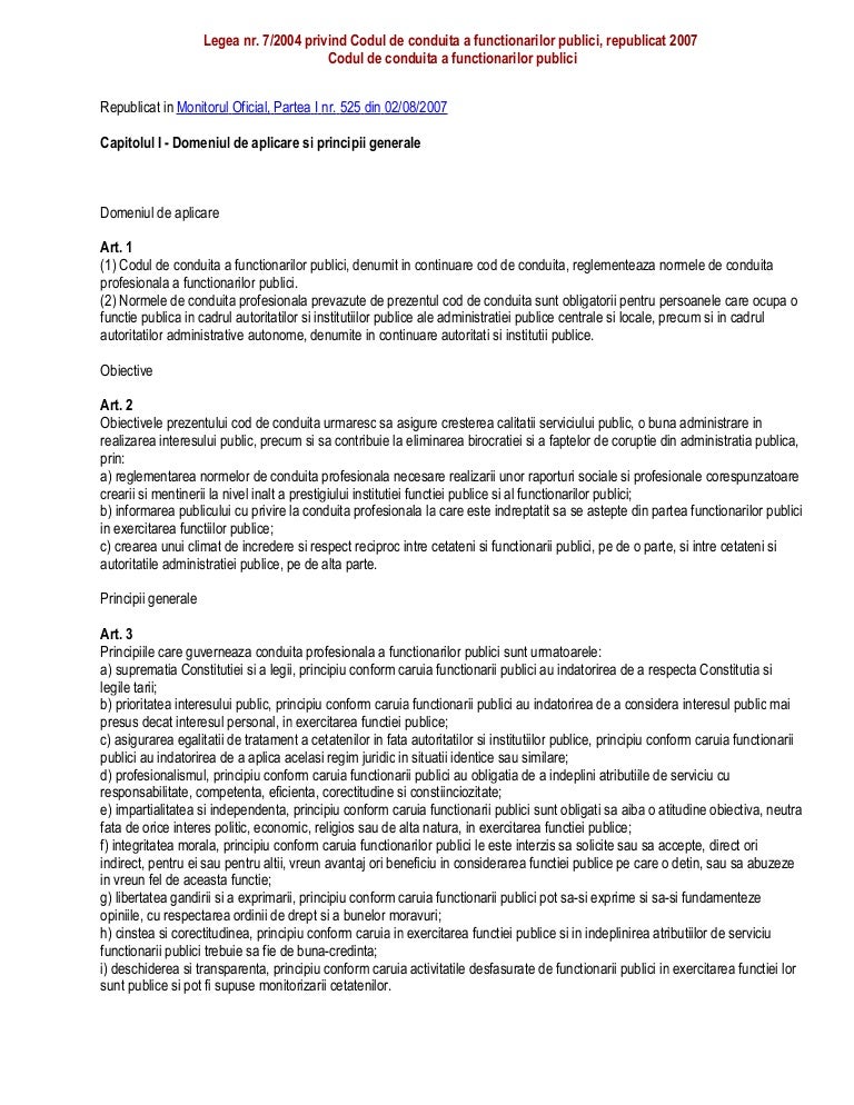 Legea Nr 7din2004 Codul De Conduita Functionari Publici