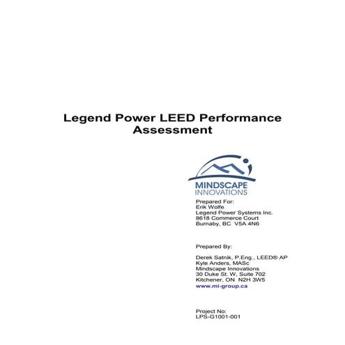 Legend Power LEED Green Building Certification Performance Assessment