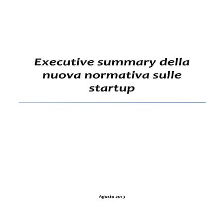 Nuova normativa sulle startup - Agosto 2013