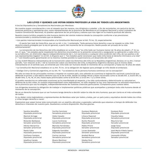 Legisladores mendocinos piden que no se legalice el aborto en Argentina