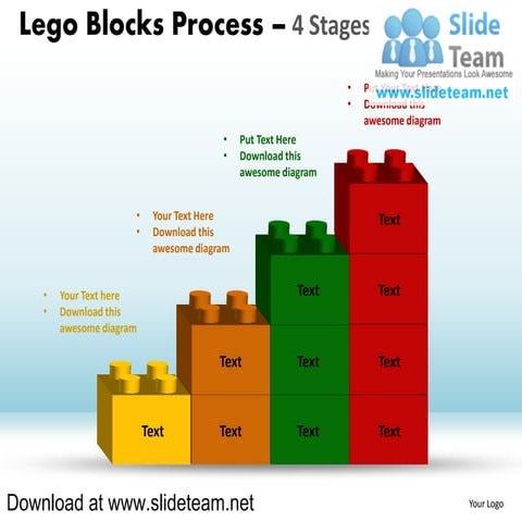 Lego blocks and pieces stacked on top of one another  process 4 stages style ...