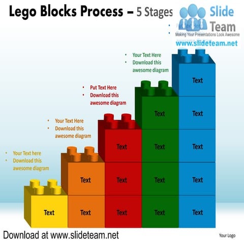 Lego blocks and pieces stacked on top of one another  process 5 stages style ...