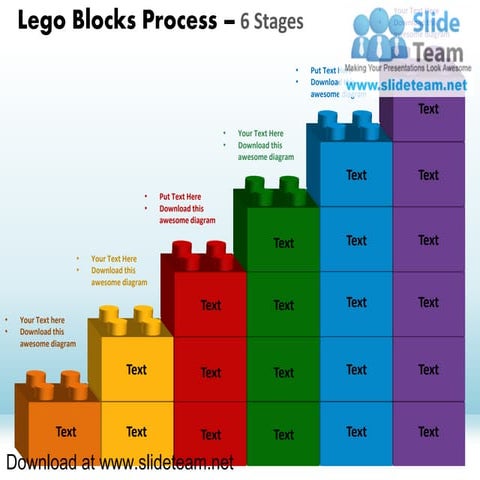 Lego blocks and pieces stacked on top of one another  process 6 stages style ...
