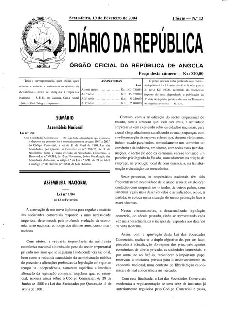 Lei 01 04 lei das sociedades comerciais