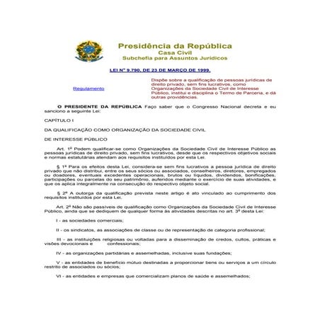 Lei 9.790 99 - lei que cria a oscip