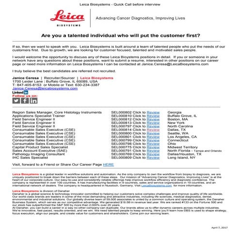 Leica biosystems sales career opportunities 