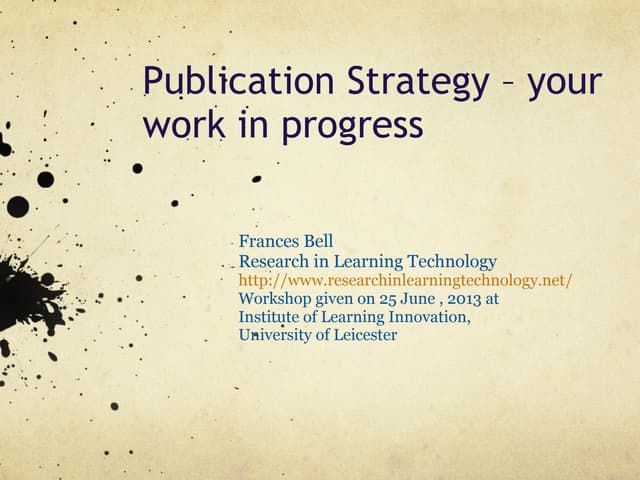 Developing a Publication Strategy