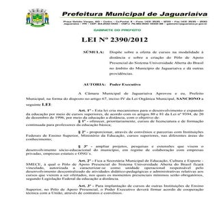 Lei de criação do polo 2390/12