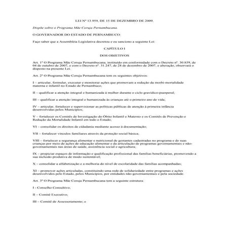 Lei nº 13.959   sobre o Programa Mãe Coruja Pernambucana