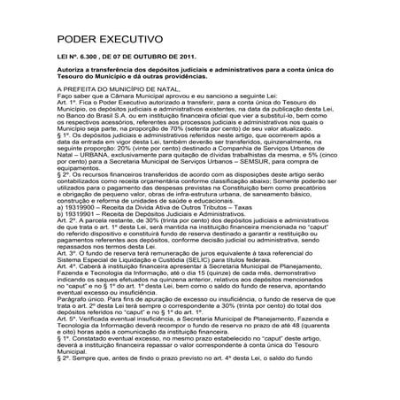 Lei nº 6.300 transferencia depositos judiciais natal