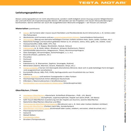 Leistungsspektrum Testa Motari
