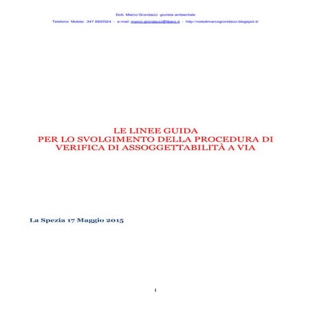 Le linee guida verifica VIA 2015