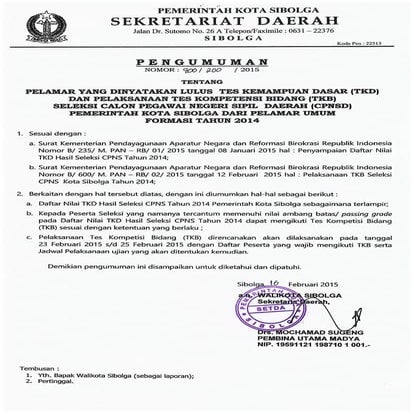 Lembar 1 pengumuman hasil tkd cpns 2014