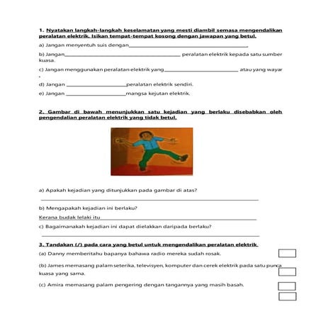 Lembaran Kerja Sains Tahun 5 - 7.3 Langkah-langkah Keselamatan Pengendalian Peralatan Elektrik