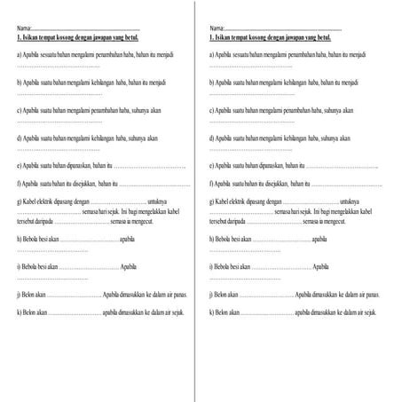 Lembaran Kerja Sains Tahun 5 - 8.1 Suhu dan Haba