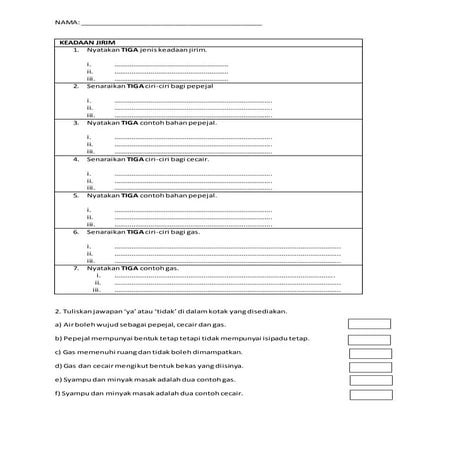 Lembaran Kerja Sains Tahun 5 - 9.1 Keadaan Jirim