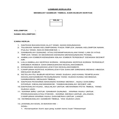 Lembar kerja ipa  membuat peta timbul dari bubur kertas