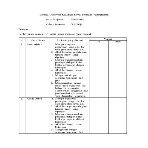 Lembar observasi