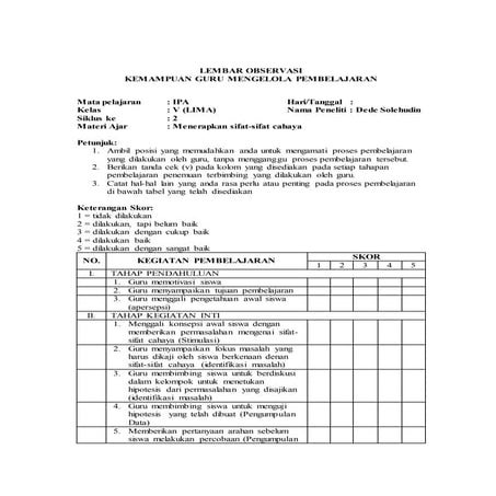 Lembar observasi guru