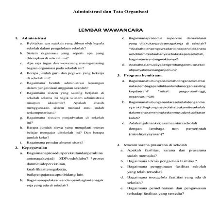 Instrumen Wawancara dan Observasi KKL di Sekolah Dasar