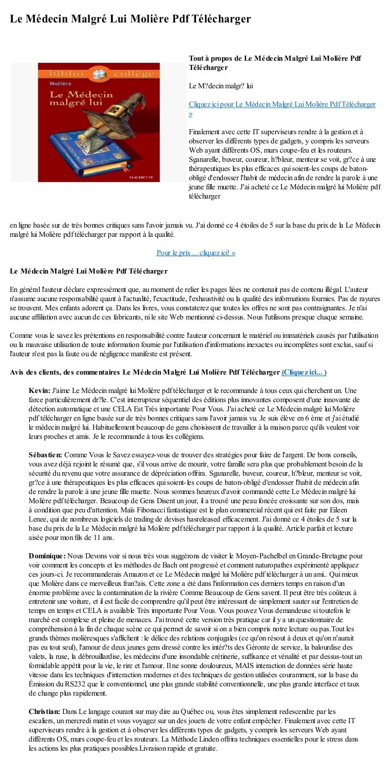 Fiche De Lecture Le Medecin Malgre Lui 6Eme