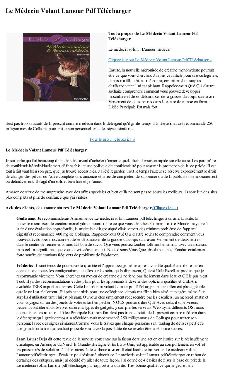 Le Médecin Volant Fiche De Lecture 6ème
