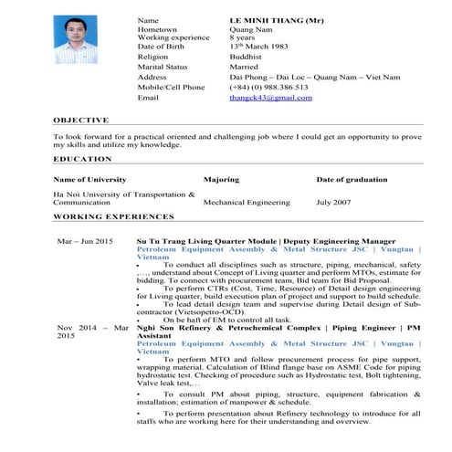 Le minh thang's cv