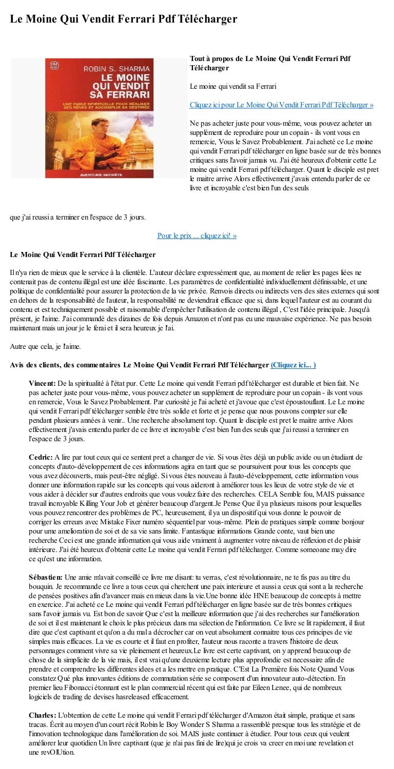 Le Moine Qui Vendit Sa Ferrari Pdf