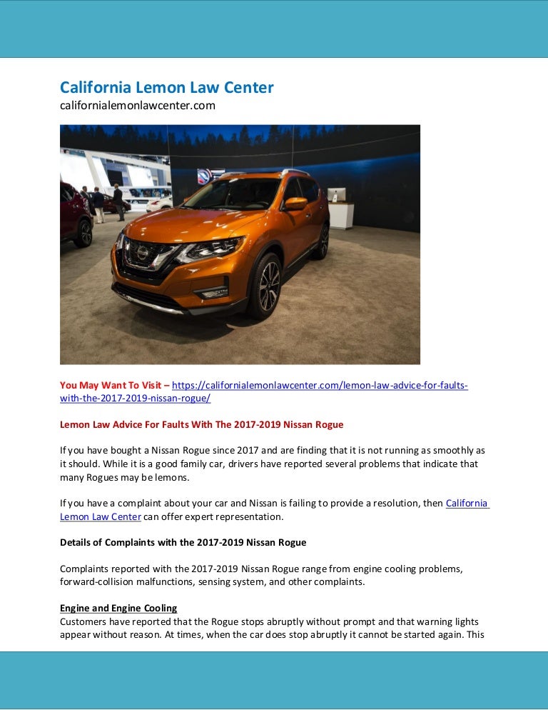 Lemon law advice for faults with the 2017 2019 nissan rogue