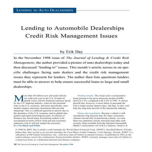 Lending To Automobile Dealers   Credit Risk Issues