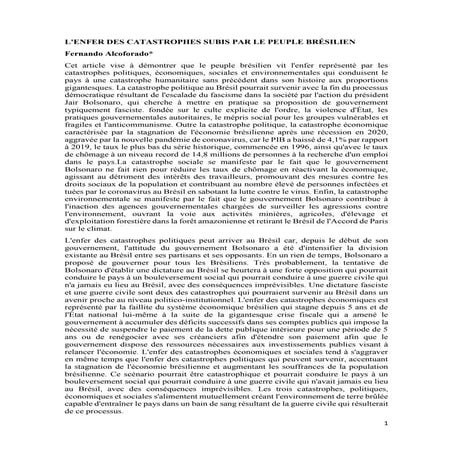 L'ENFER DES CATASTROPHES SUBIS PAR LE PEUPLE BRÉSILIEN