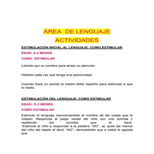 Estimulacion del lenguaje | PDF
