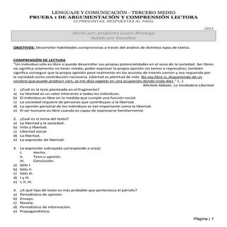 Lenguaje 3° medio - Prueba 1 de Arg...