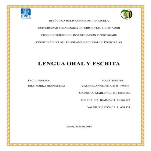 Lenguaje oral escritura
