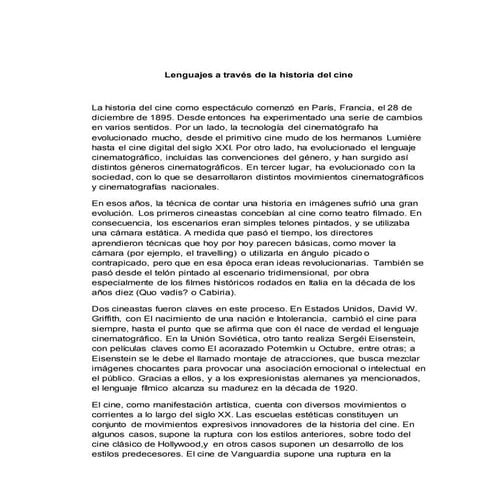 Lenguajes a través de la historia del cine