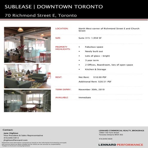 Lennard commercial office space downtown toronto