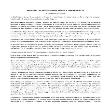 Le note di D'Ecclesiis sulla Basilicata