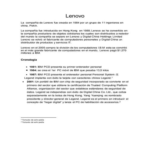 Historia de lenovo | DOCX