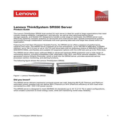 Lenovo-sr550-7x04a00gsg-data-sheet-ntm-jsc I Server Lenovo SR550 Datasheet