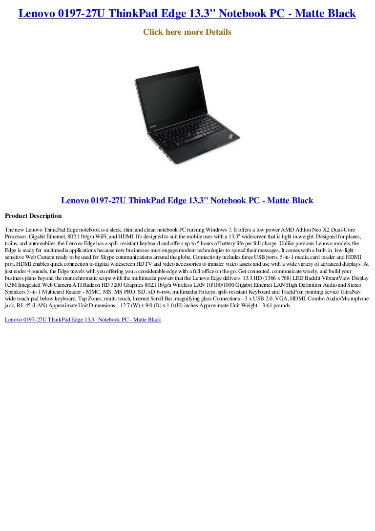 Lenovo 0197 27u Thinkpad Edge 13 3 Notebook Pc Matte Black
