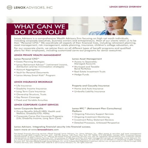 Lenox Advisors - List of Services
