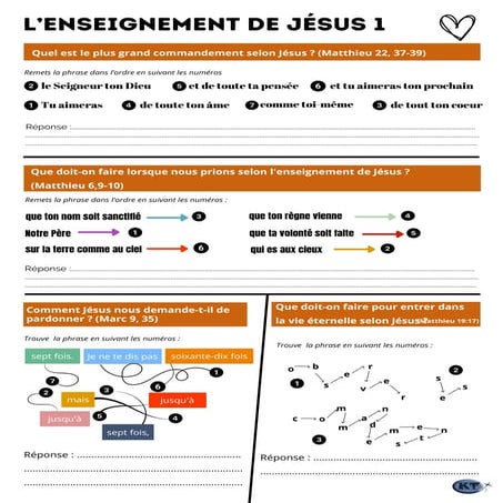 Jeux bibliques sur l'enseignement de Jésus