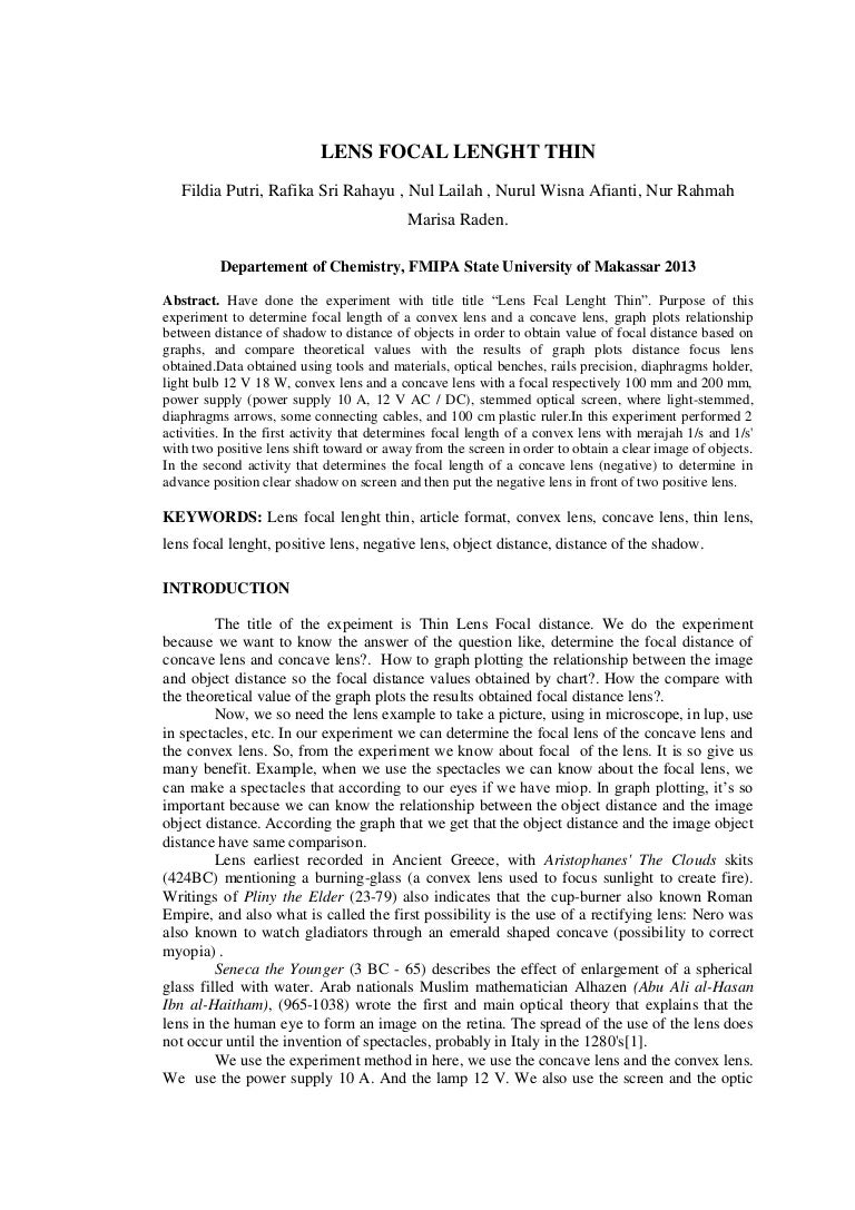 Lens Focal Lenght Thin Report by Fildia Putri