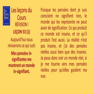 LEÇON 53 – La révision d’aujourd’hui couvre les idées des leçons 11 à 15.