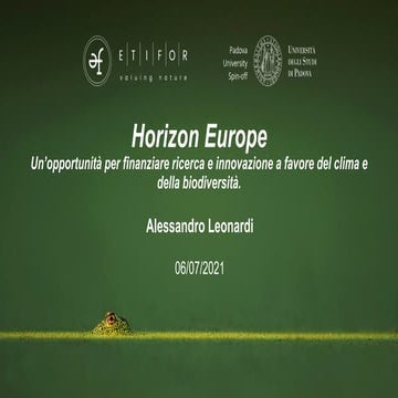 Il nuovo programma Horizon Europe | LIFE IP Gestire 2020 | PDF