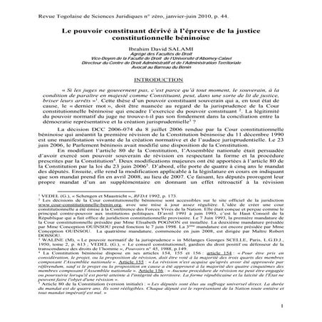 Le pouvoir constituant dérivé à l'épreuve de la justice ...