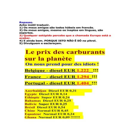 Le prix des carburants sur la planete